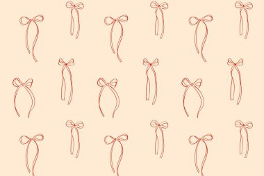 Kırmızı fiyonklu kusursuz desen, tasarım, tekstil ve ambalaj kağıtları için dizayn edilmiş. Yeni yıl, Noel, düğünler ve doğum günleri için kurdele desenleri.