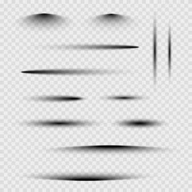 Şeffaf bir arkaplanda gölgeler dizisi. Boşluk, ayrılma ve asgari grafik düzeni için ince çizgisel gölge aksanları