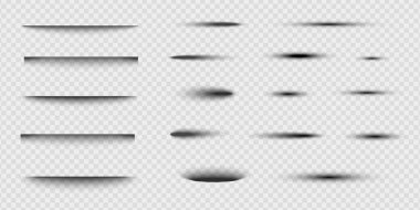 Yumuşak yatay gölgelerin toplanması. UI ve tasarım için saydam arkaplanda izole edilmiş gerçekçi ışık düşüşü gölgeleri