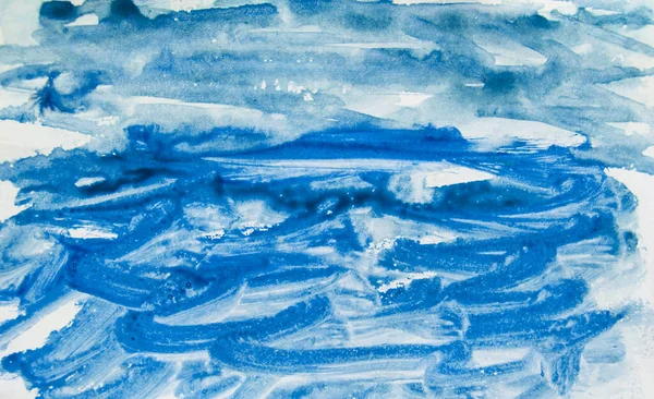 Aquarelle Horizontale Coups Pinceau Bleu Fond Marin Abstrait Fond Ciel — Photo