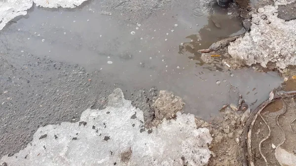 Texture Muddy Puddle Snow Ice Debris Spring Snowmelt Outdoor Stream — Stock Photo, Image