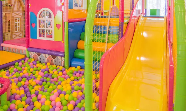 Colorful Plastic Slide Mesh Colorful Balls Playground Children Safety Indoor — Stock Photo, Image