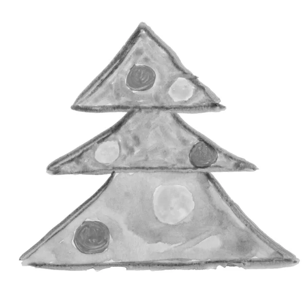 Рождественская Елка Воздушными Шарами Белом Фоне Иллюстрации Акварельный Рисунок Детей — стоковое фото