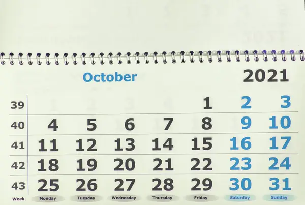 Planung Eines Businesskalenders Für Oktober 2021 — Stockfoto