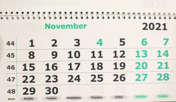 Листопад 2021 Року Сторінці Календаря Настінний Календар Концепція Бізнес Планування — стокове фото