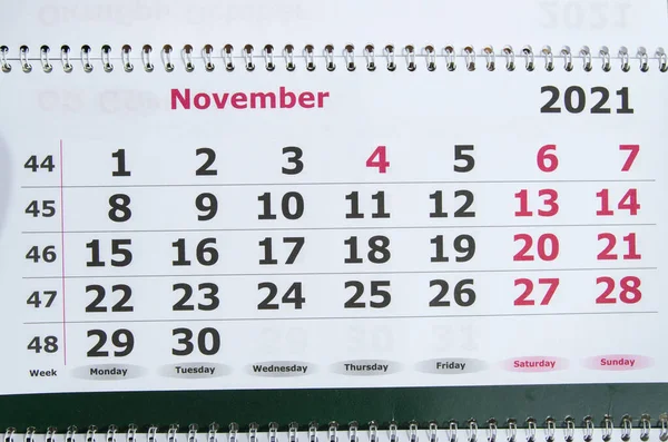 Novembre 2021 Sulla Pagina Del Calendario Calendario Parete Concetto Pianificazione — Foto Stock