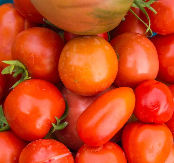 Fondo Naturale Verdure Biologiche Pomodori Maturi Rossi — Foto Stock