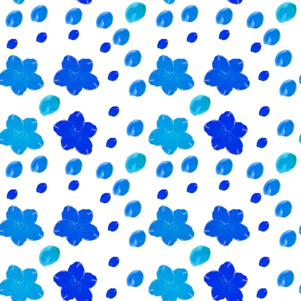 Płynny Wzór Małych Prostych Akwareli Niebieskich Kwiatów Białym Tle Nadruk — Zdjęcie stockowe