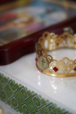 Crowns for church weddings on the church altar.                              