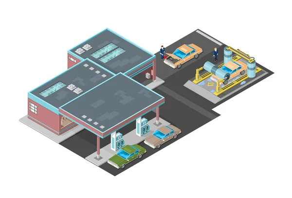 Gasolinera Lavado de coches — Archivo Imágenes Vectoriales