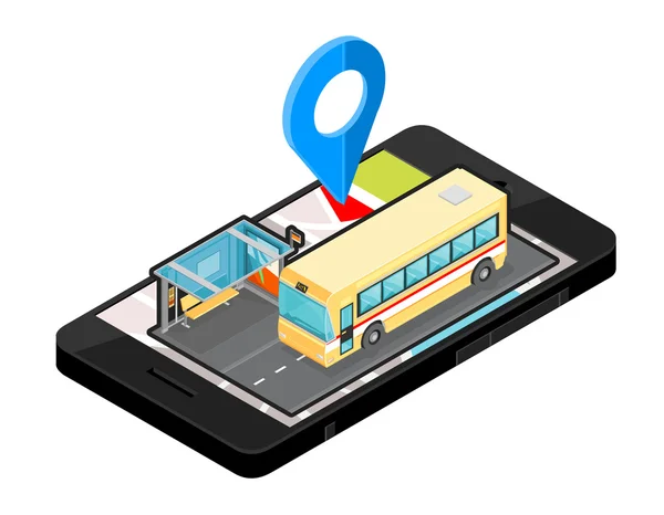 Wektor izometryczne ikona ilustracja inteligentny telefon nawigacji - autobusowa. — Wektor stockowy