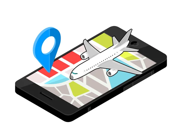 Icono isométrico vectorial ilustración para la navegación por teléfono inteligente - A un aeropuerto . — Archivo Imágenes Vectoriales