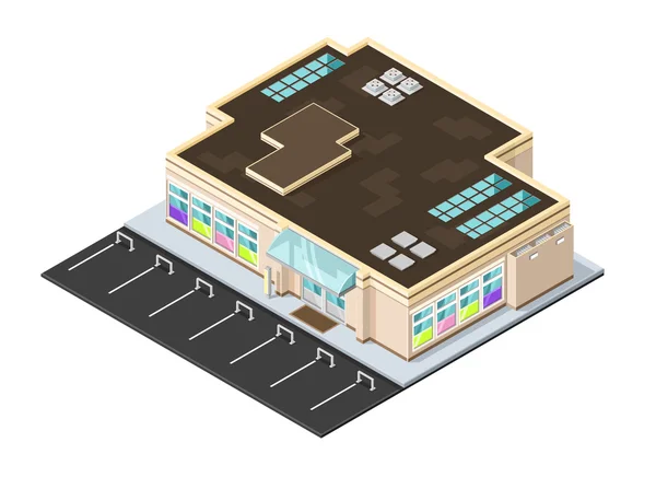 Illustration vectorielle d'icônes isométriques pour la navigation par téléphone intelligent - Vers un supermarché . — Image vectorielle