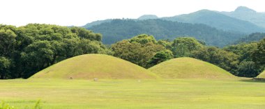 Gyeongju, Güney Kore - 17 Ağustos 2016: Tümülüsü Gyeongju, Güney Kore'de yer alan. Silla Krallık kralı için mezar oldu