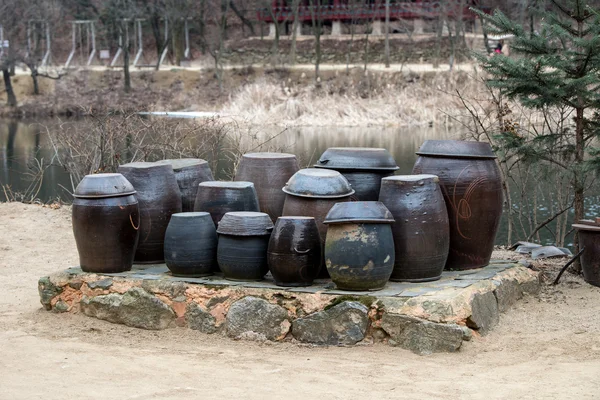 Panelas Kimchi em Korea Folk Village — Fotografia de Stock