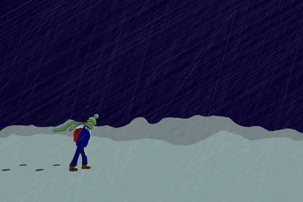 Kış kar fırtınası içinde yalnız çocuk