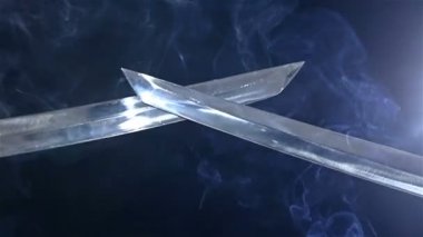 İki Japon katana kılıcı. Bıçak yakın çekim