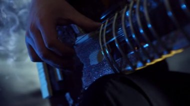RAGA Sitar oynayan adam. Portre. Doğu müzik. Hint geleneksel yaylı çalgılar. Akşam konser.
