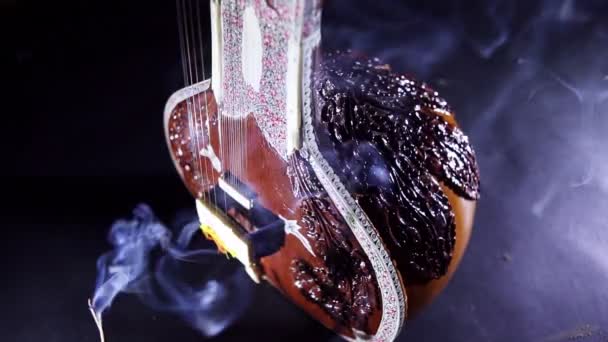 Sitar, un instrumento musical indio tradicional de cuerda — Vídeo de stock