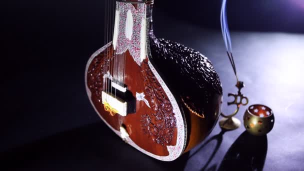 Сітар, струнний традиційний індійський музичний інструмент — стокове відео