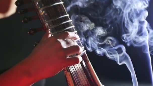 Sitar, um instrumento musical indiano tradicional de cordas — Vídeo de Stock