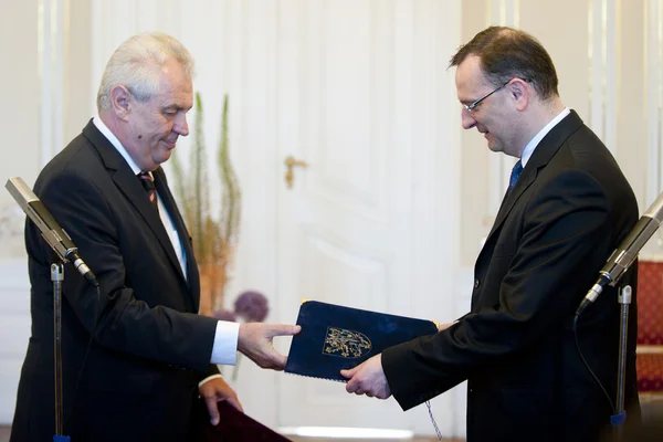 Tschechischer Präsident milos zeman und tschechischer Ministerpräsident petr necas — Stockfoto