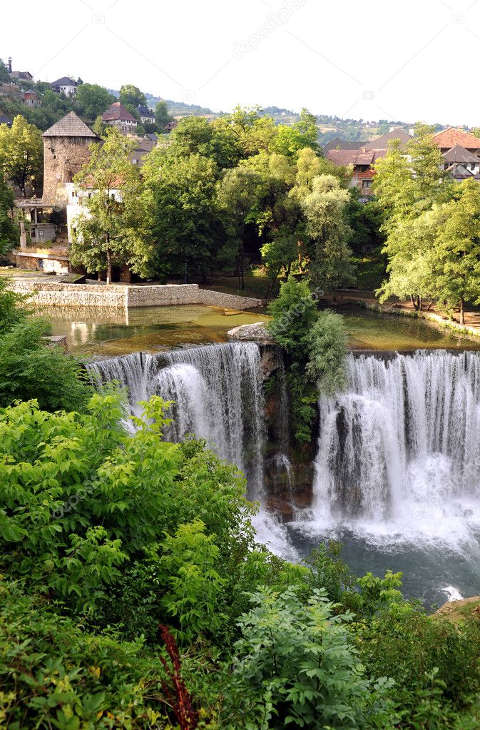 Waterfalls in city Jajce, Bosnia and Herzegovina, Europe