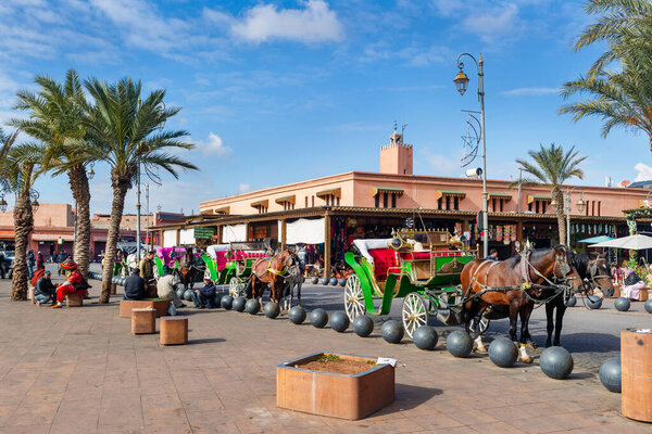 MARRAKESH, MOROCCO - JANUARY 21, 2019: Street of Marrakesh, Morocco, January 21, 2019