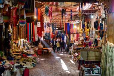 MARRAKESH, MOROCCO - JANUARY 21, 2019: Street market in Marrakesh, Morocco, January 21, 2019 clipart
