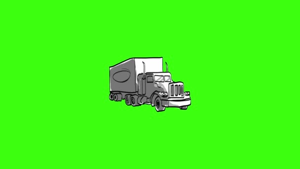 Городской транспорт Semi Truck Hand Drawn — стоковое видео