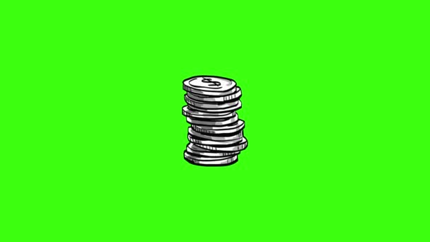 Financial Stack of Coins With Dollar Hand Drawn — Stock Video