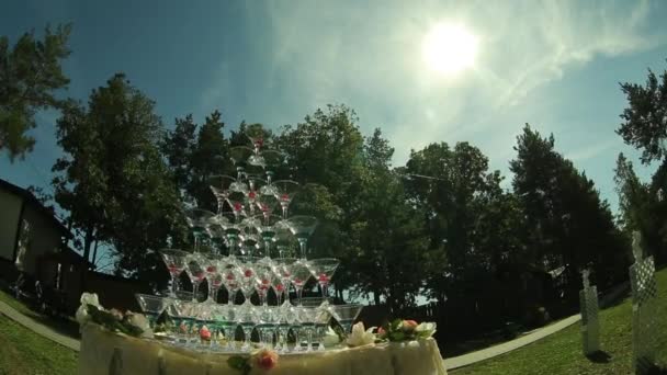 Pyramid of wineglasses — Stock Video