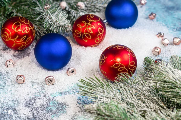 Jul Nyttår Festlig Bakgrunn Med Gran Juletre Nyttårsleker Ovenfra Kopirom – stockfoto