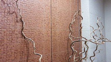 Yaşam alanlarının tamiri. Elektrik tesisatı, duvar boyası, sıva. Ön manzara. Yatay yerleşim.