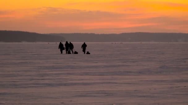 Svítání v zimě na řece Volze — Stock video