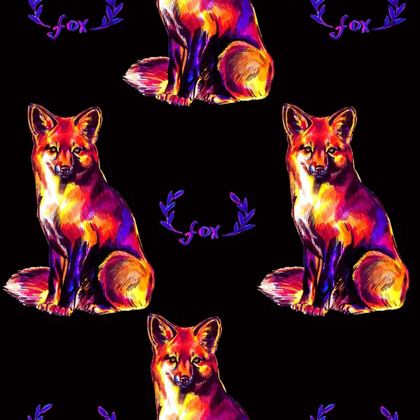 Tilki ile renkli seamless modeli