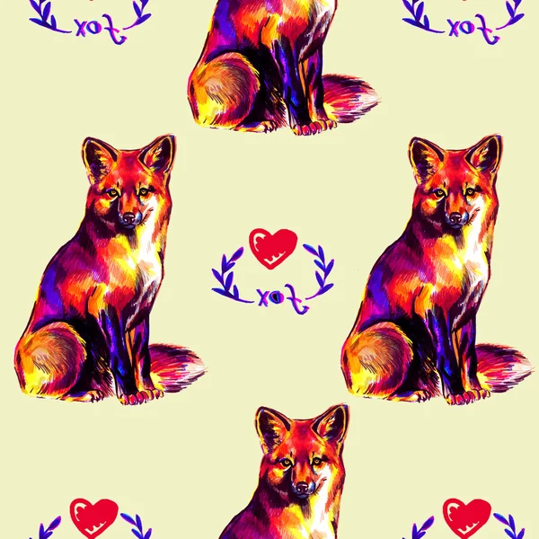 Colorful seamless pattern with foxes — Stock Photo, Image