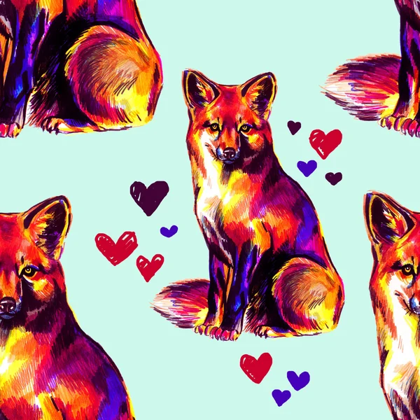 Tilki ile renkli seamless modeli