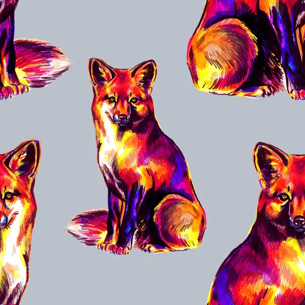 Colorful seamless pattern with foxes — Stock Photo, Image