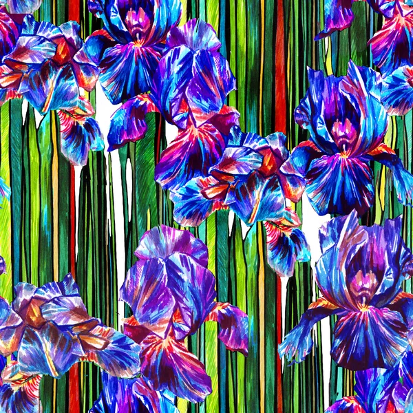 Çiçeklerile parlak renkli dikişsiz desen . dekoratif elemanları ile iris çiçekler .