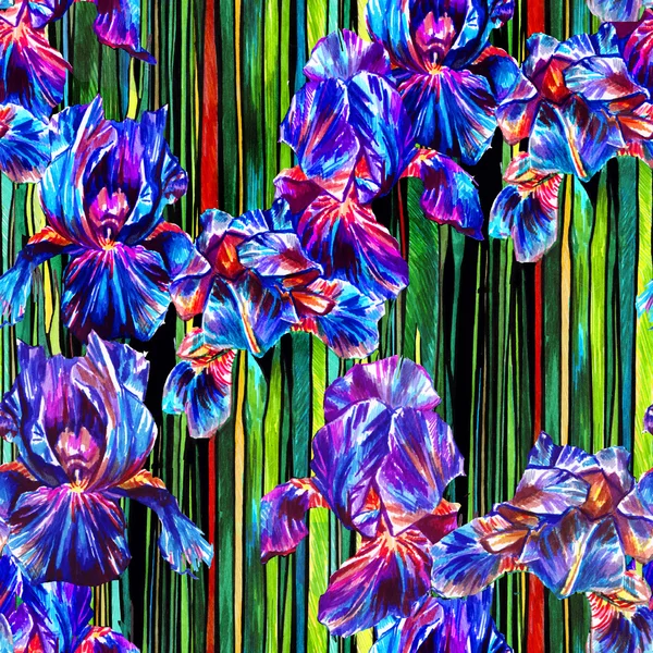 Çiçeklerile parlak renkli dikişsiz desen . dekoratif elemanları ile iris çiçekler .