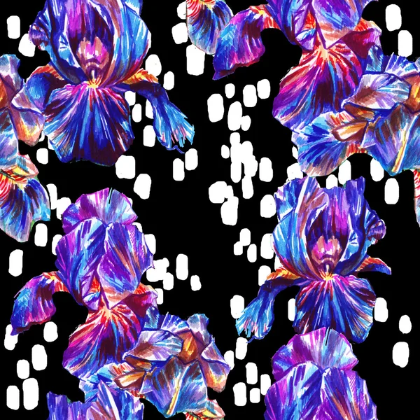 Çiçeklerile parlak renkli dikişsiz desen . dekoratif elemanları ile iris çiçekler .