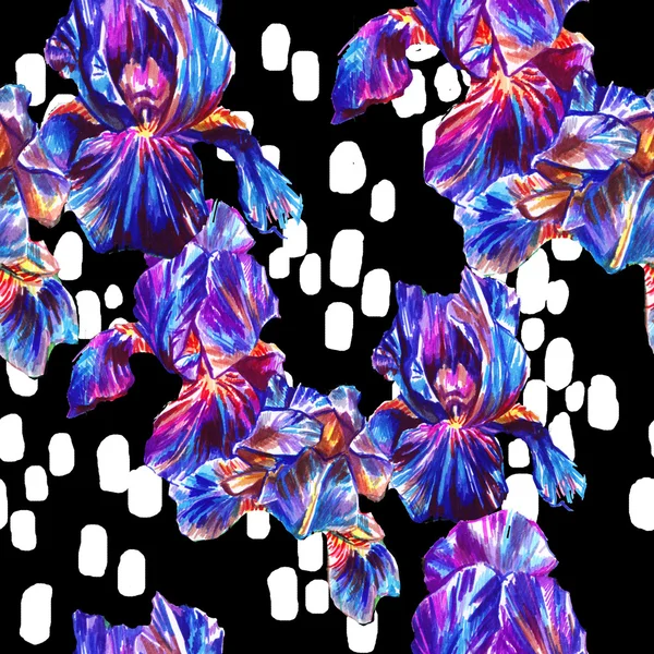 Çiçeklerile parlak renkli dikişsiz desen . dekoratif elemanları ile iris çiçekler .