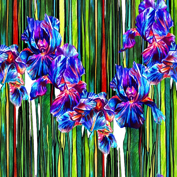 Çiçeklerile parlak renkli dikişsiz desen . dekoratif elemanları ile iris çiçekler .