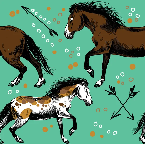 Seamless pattern with horses running wild . — Stock Vector