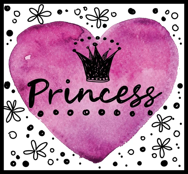 Şık kart, bir yazıt ve bir prenses taç ile bir poster . Kalp ve çiçek desen .