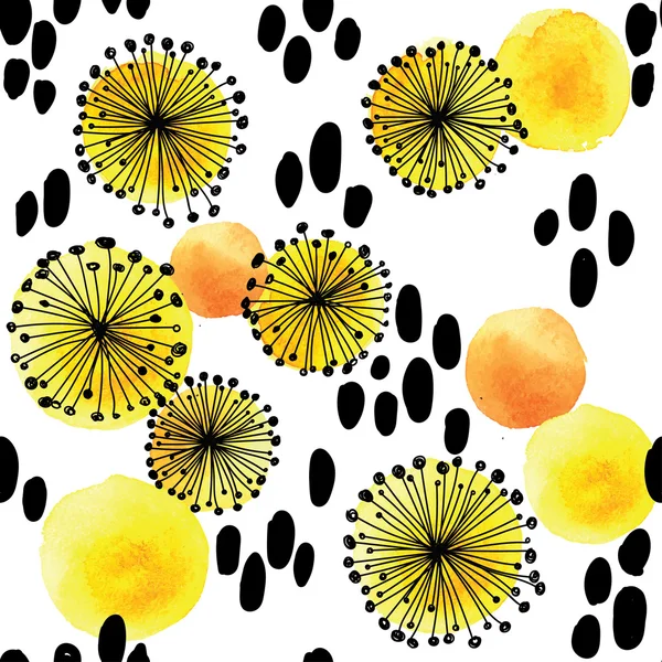 Summer seamless pattern with blooming dandelions . — Stock Vector