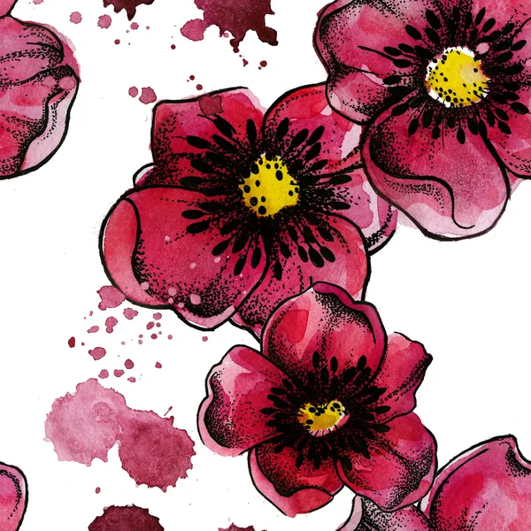 Beyaz bir arka plan üzerinde haşhaş çiçekli desen