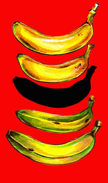 Banane su sfondo rosso poster — Foto Stock