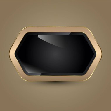 Bir Altın Düğme Vektörü ve Altın Lüks Etiket, Sancak Tasarımı. Web, UI, UX ve Teknoloji Elementleri İçin Modern Zarif Düğme